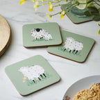 Sous-verres en laine à l'effigie de moutons, lot de 4, verts