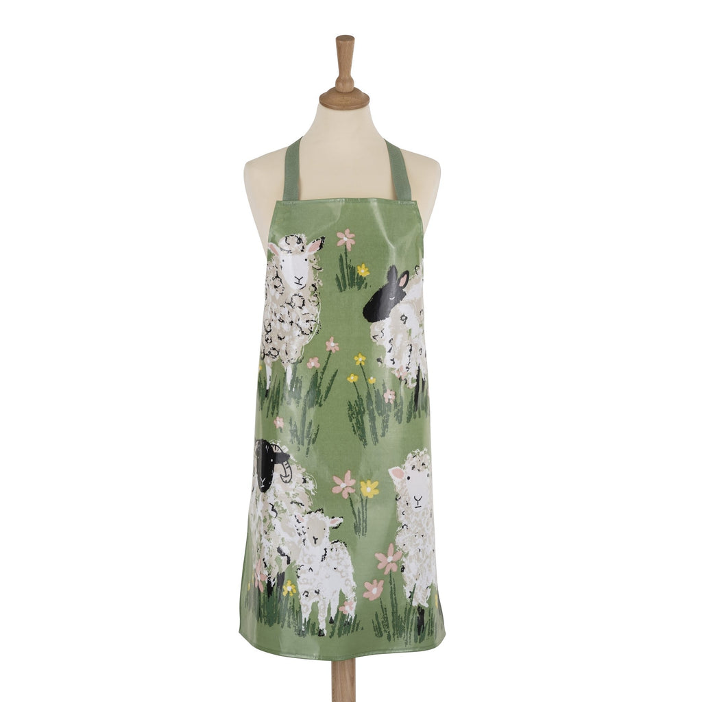 Tablier en PVC vert à motif mouton laineux