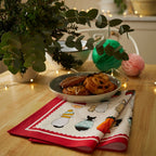 Torchon en coton rouge à motif de chats de Noël en attente