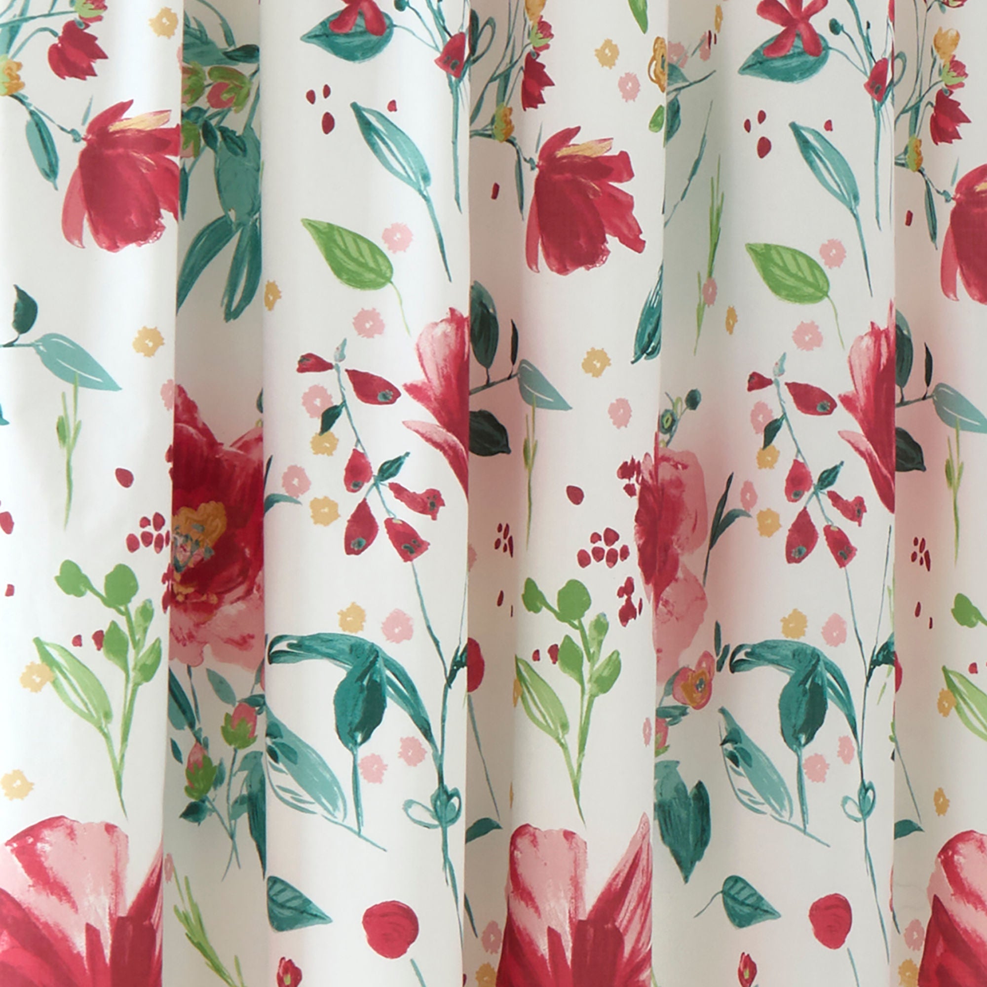 Rideaux à plis plats à motif abstrait de coquelicots rouges