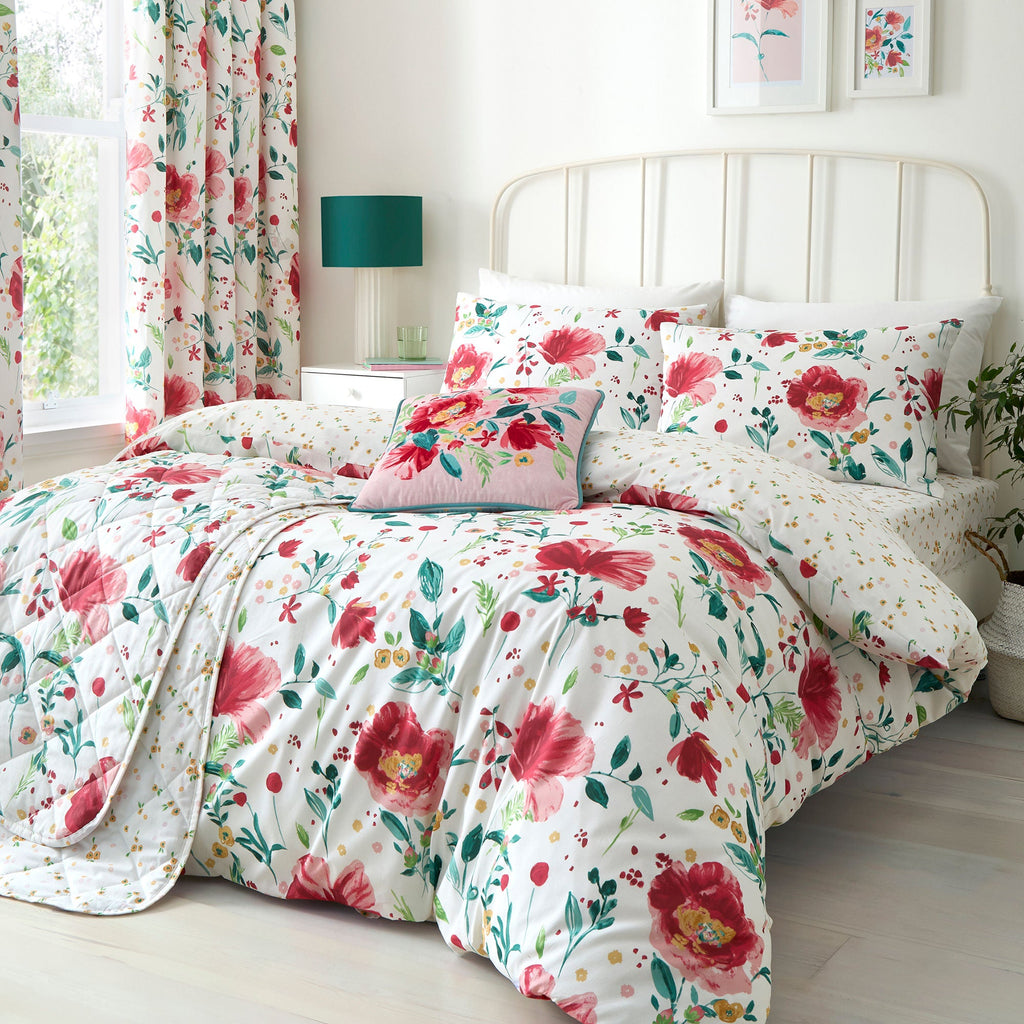 Drap-housse blanc abstrait à motif coquelicot, 28 cm