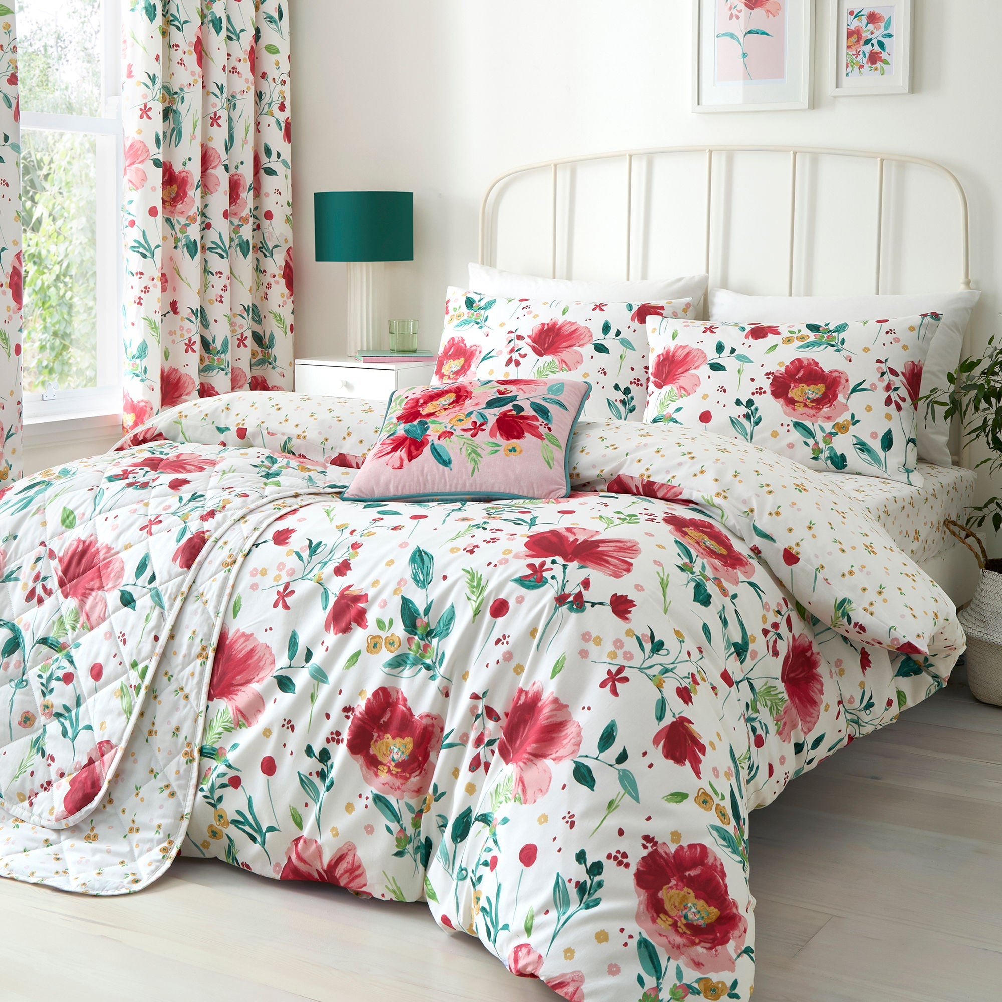 Drap-housse blanc abstrait à motif coquelicot, 28 cm