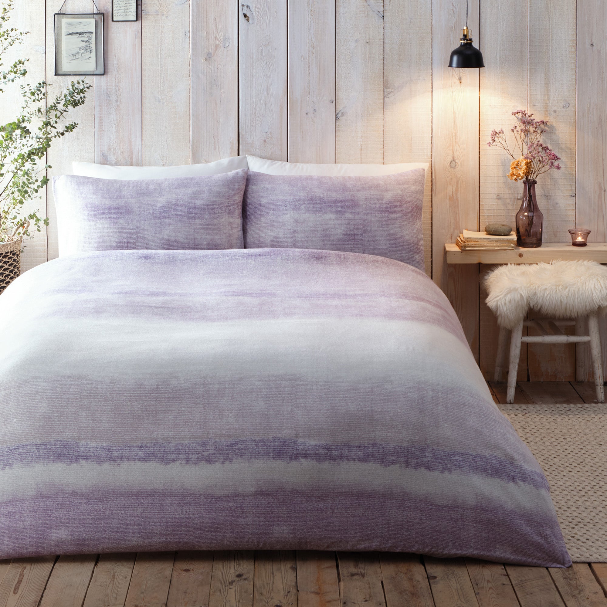 Parure de lit à rayures Anson couleur mauve
