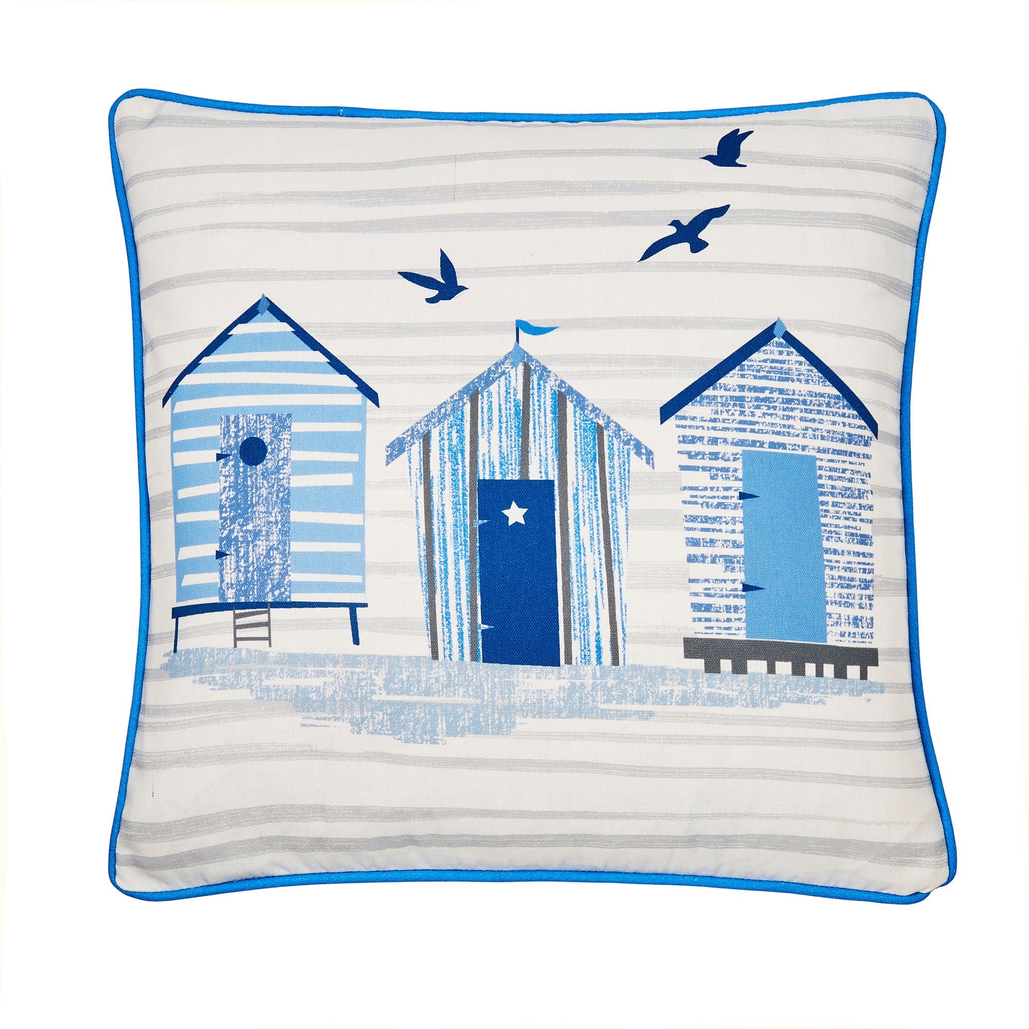 Coussin d'extérieur Beach Huts bleu 43 x 43 cm
