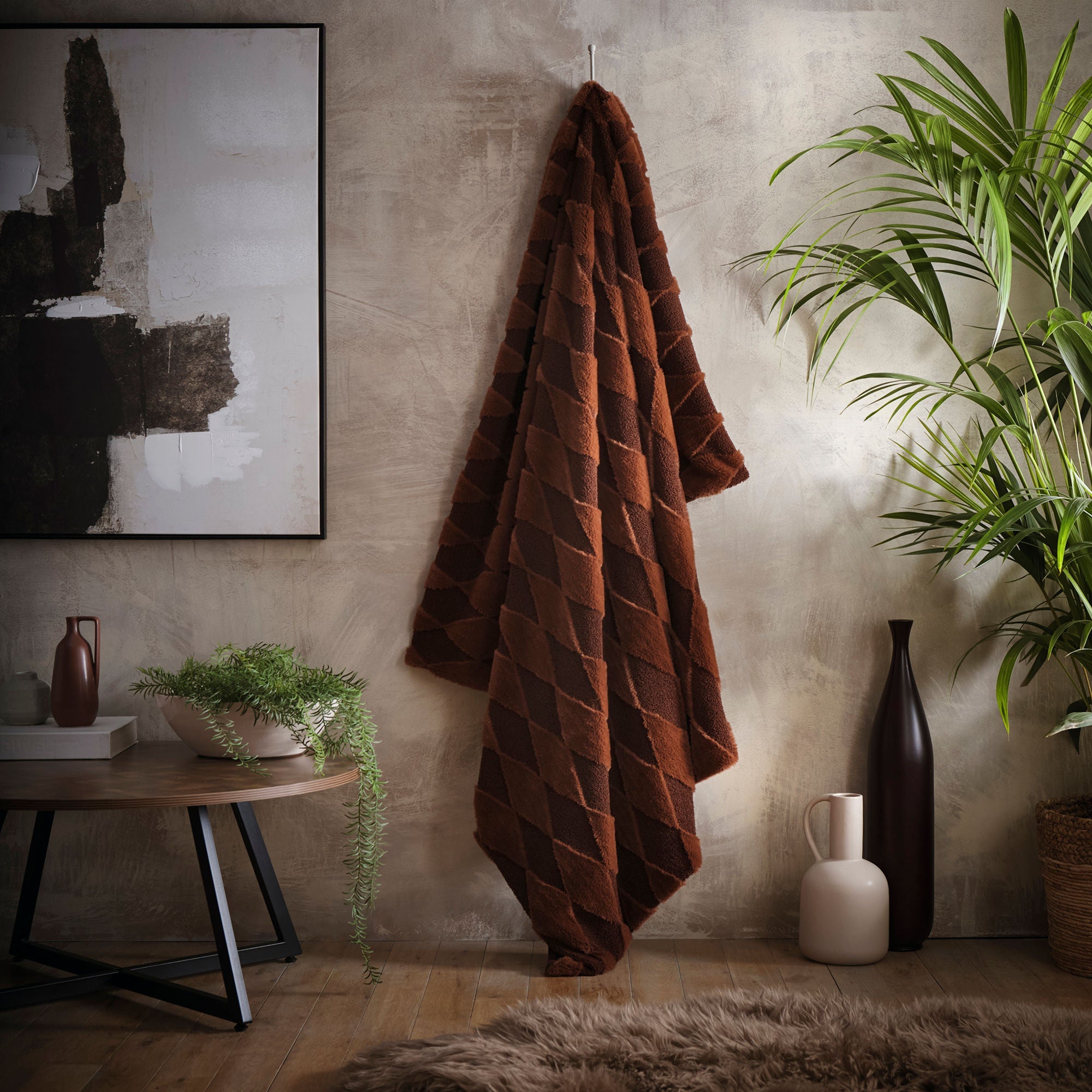 Plaid Cosy Diamond couleur chocolat 150 x 200 cm