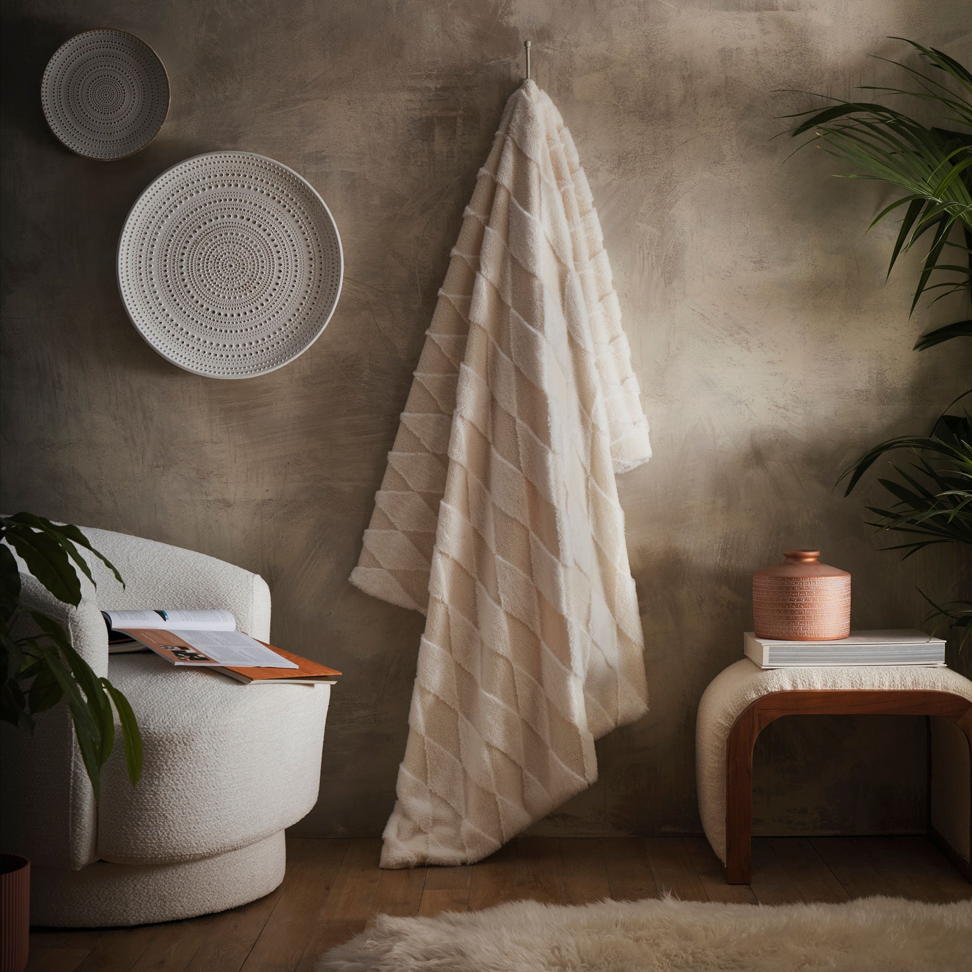 Plaid Cosy Diamond couleur naturelle 150 x 200 cm