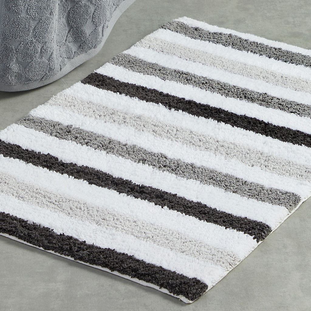 Tapis de bain rayé Carlson gris 50 x 80 cm