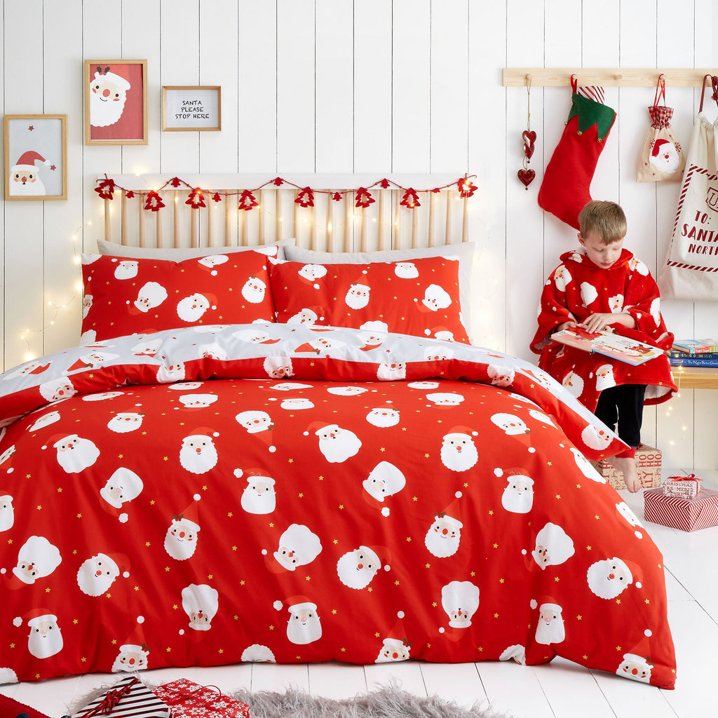Parure de lit de Noël « Joyeux Père Noël » rouge