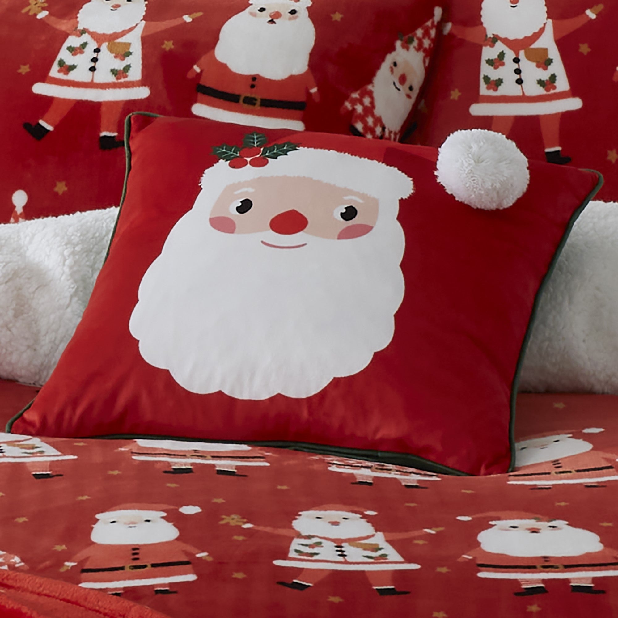 Coussin de Noël Père Noël joyeux rouge 43 x 43 cm