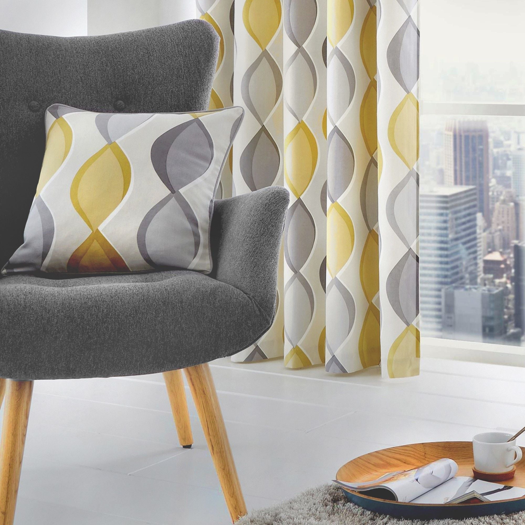 Coussin Lennox gris/ocre 43 x 43 cm