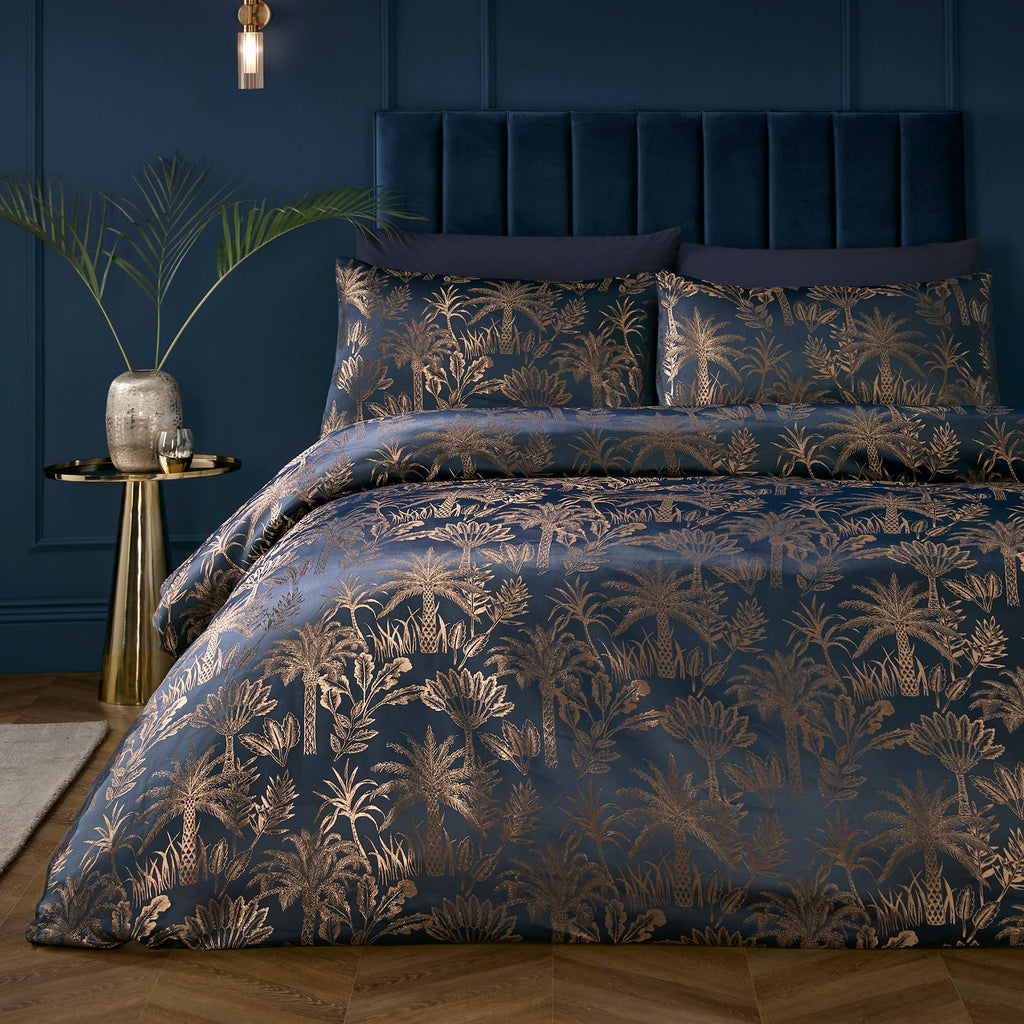 Parure de lit Midnight Palm bleu marine