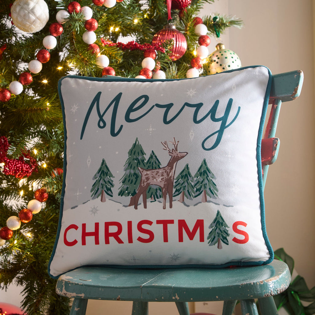 Coussin Cerf Joyeux Noël vert 43 x 43 cm