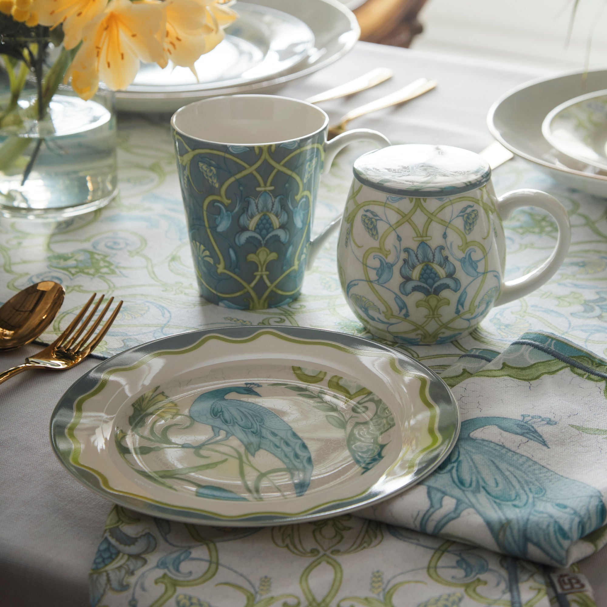 Ensemble tasse et plateau Palm Court multicolore