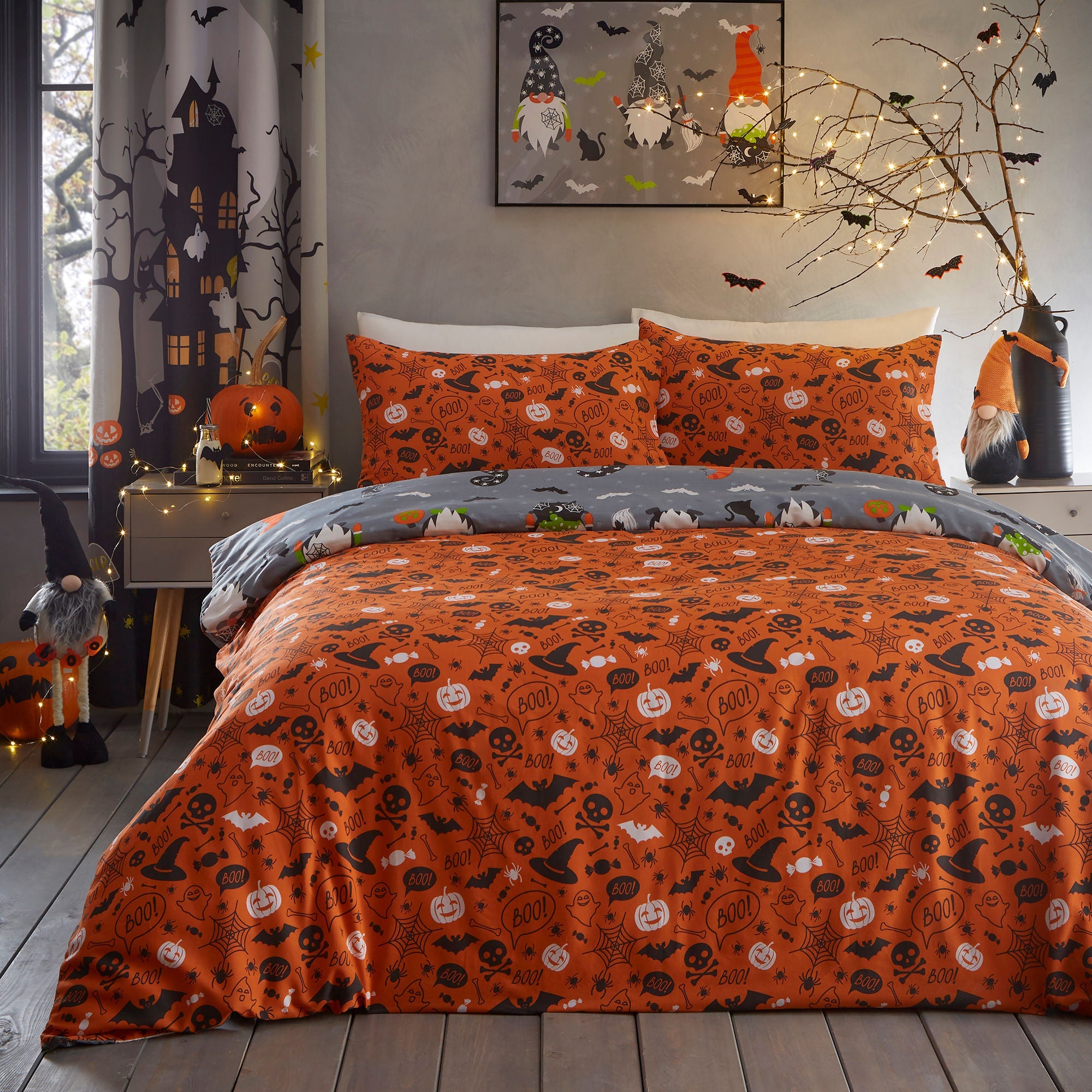 Parure de lit Halloween « Gonks effrayants » grise