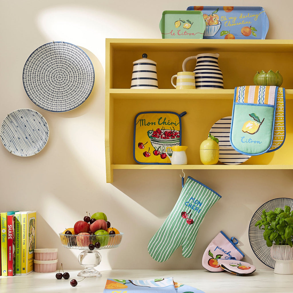 Tablier en coton multicolore à motif fruits d'été