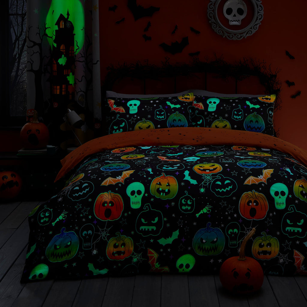 Parure de lit Halloween citrouilles effrayantes noire