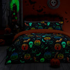 Parure de lit Halloween citrouilles effrayantes noire