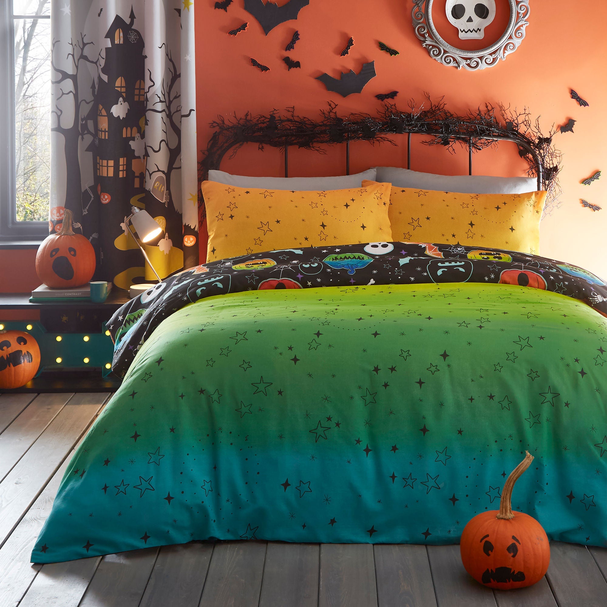Parure de lit Halloween citrouilles effrayantes noire