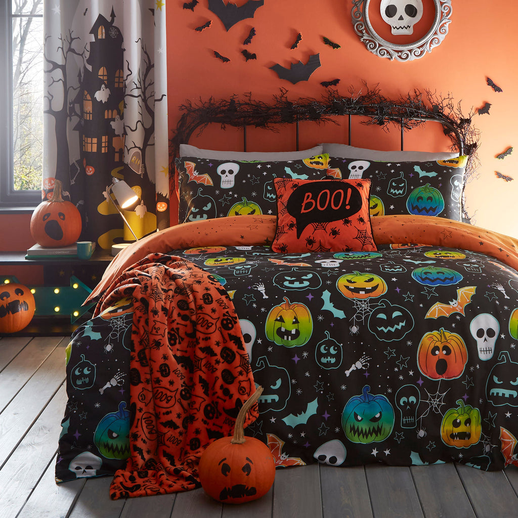 Parure de lit Halloween citrouilles effrayantes noire