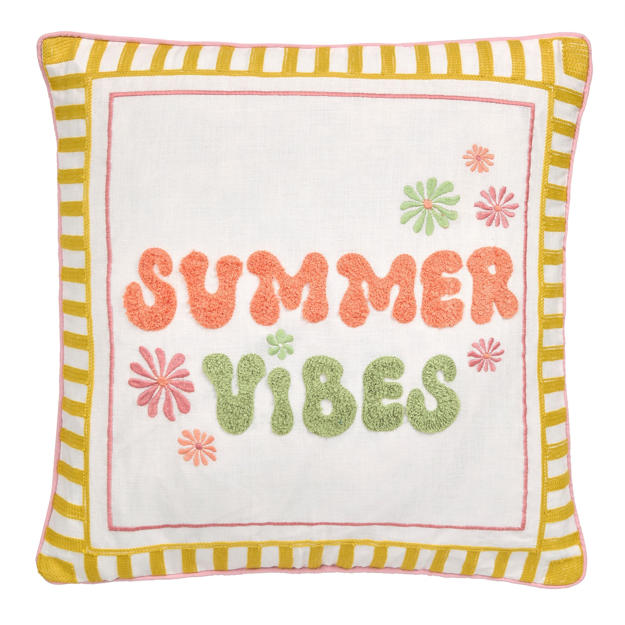 Coussin à slogan « Ambiance estivale » multicolore 43 x 43 cm