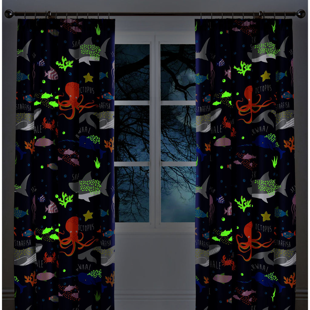 Rideaux à plis crayon motif vie marine multicolores