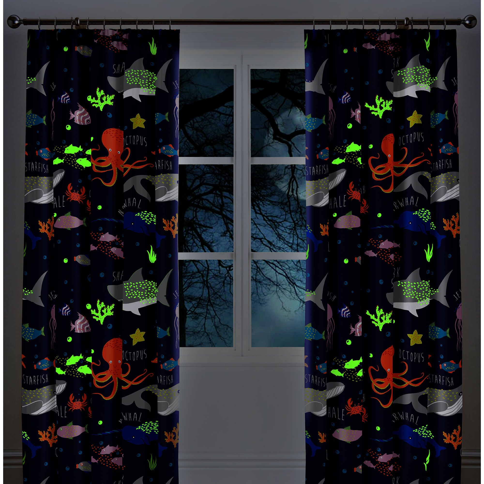 Rideaux à plis crayon motif vie marine multicolores