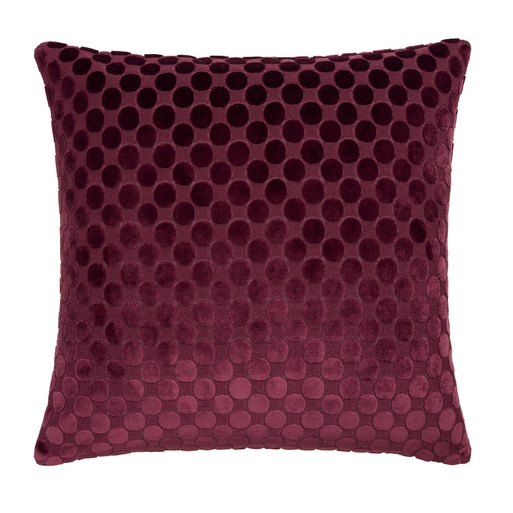 Coussin à pois en velours bordeaux 43 x 43 cm