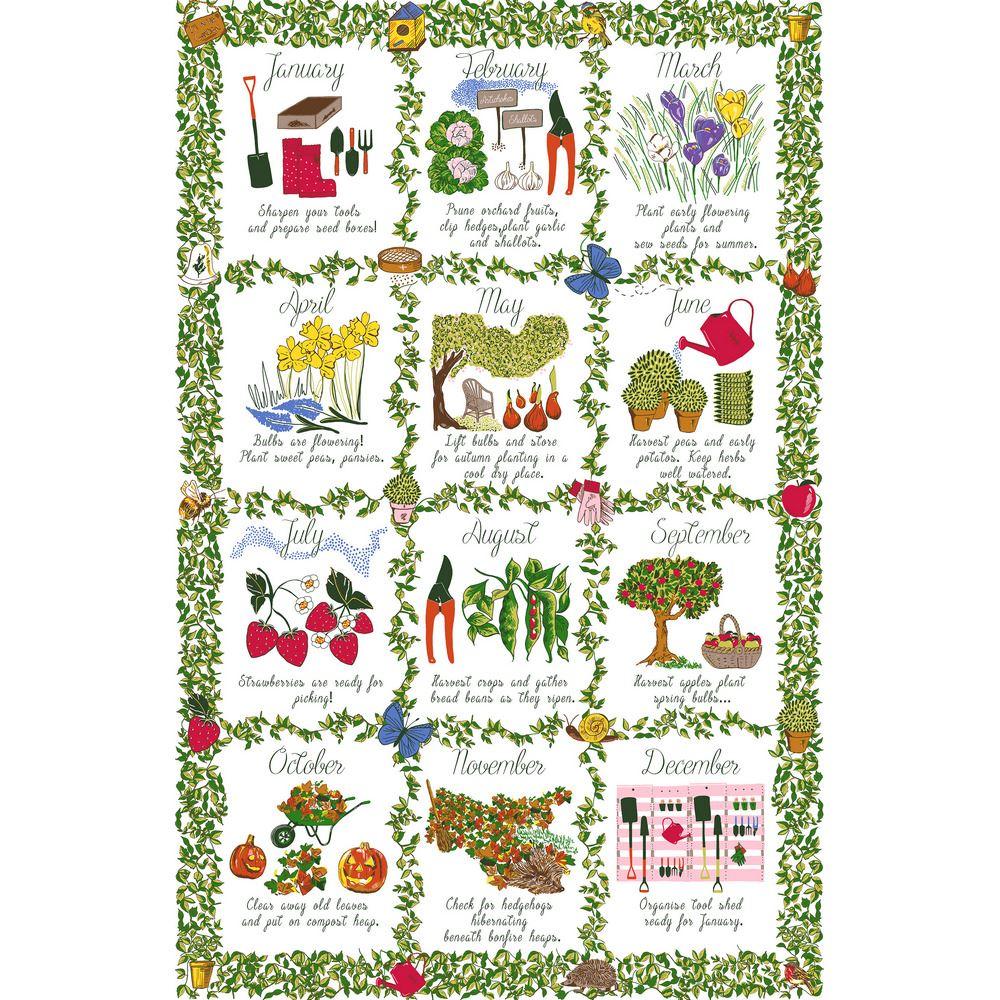 Torchon en coton vert avec calendrier de jardinage