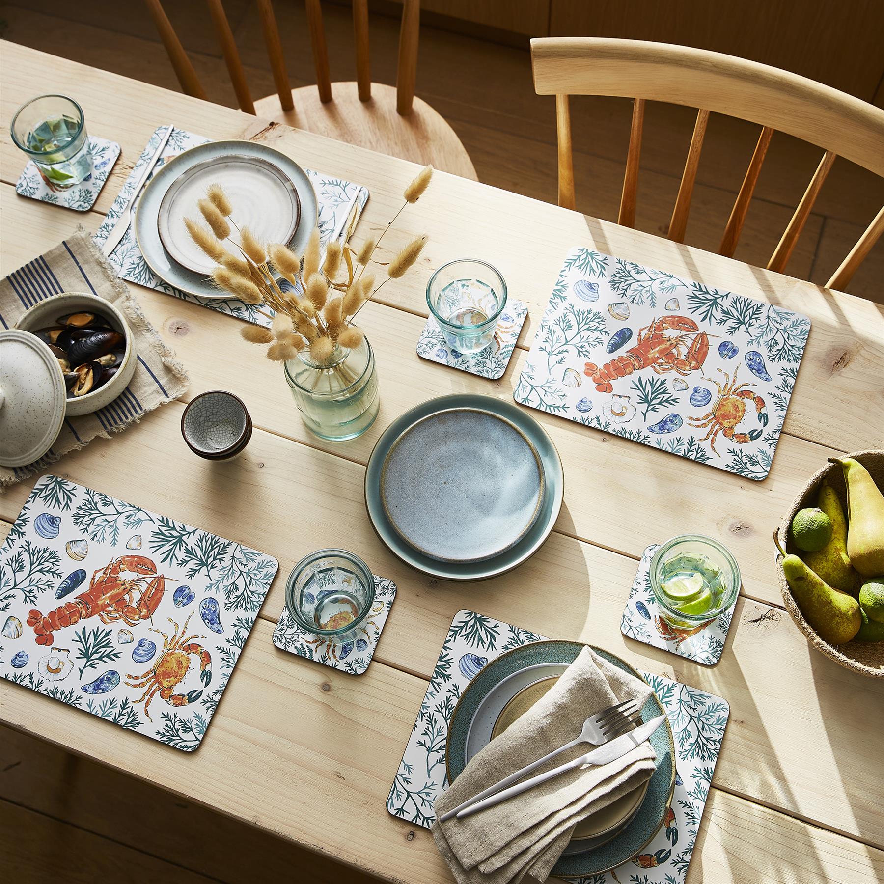 Set de 4 sets de table coquillages verts