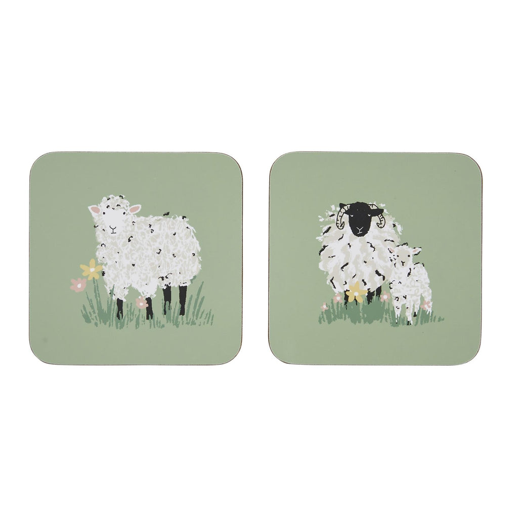 Sous-verres en laine à l'effigie de moutons, lot de 4, verts