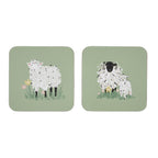 Sous-verres en laine à l'effigie de moutons, lot de 4, verts