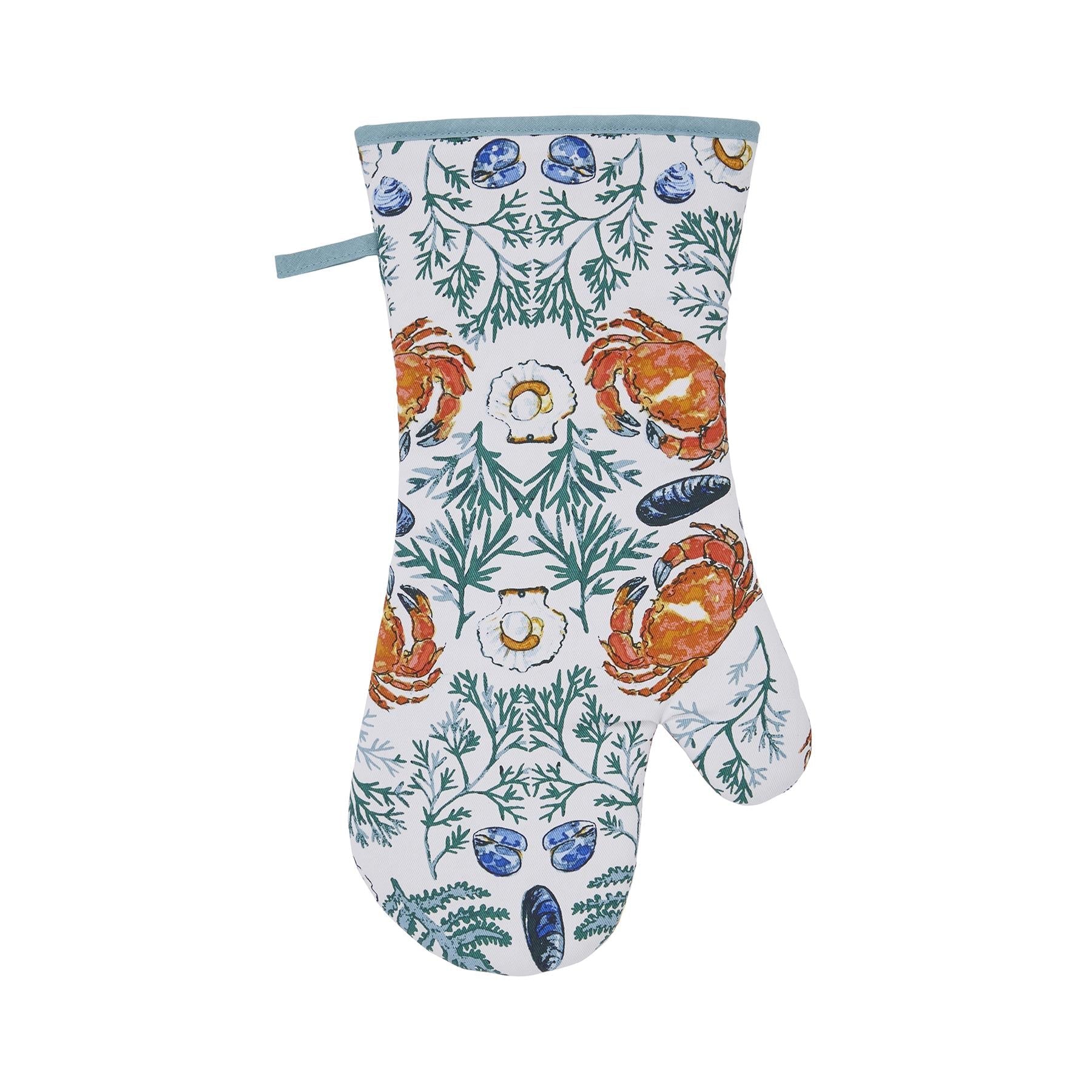 Gant de cuisine vert à motif coquillages